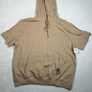 RSQ short sleeve‎ tan drawstring hoodie pullover Men Large NWT